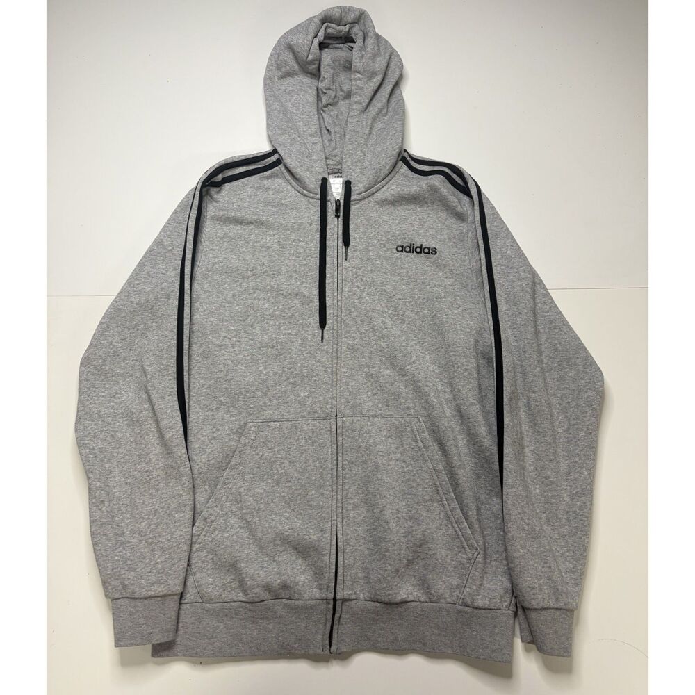Adidas Gray Zip Up Jacket w/ three stripes Men's L Cozy